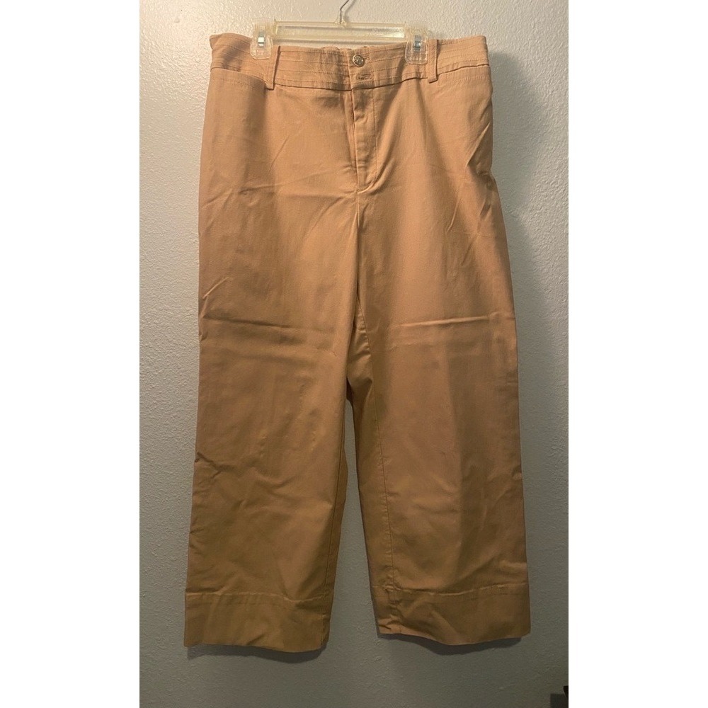 Chico's Wide Leg Crop Pants Womens 16 Tan Excellent Elastic Back Stretch Chino
